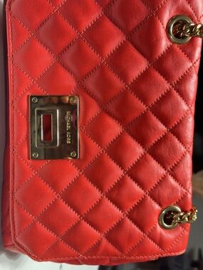 Michael Kors Quilted Red Leather Shoulder Bag with Gold Hardware
